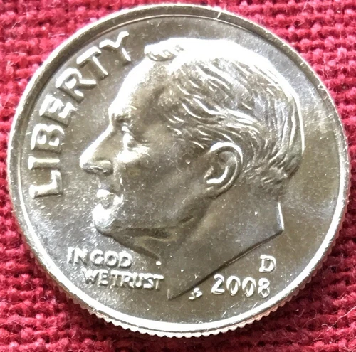 2008 D Roosevelt Uncirculated Dime ~ BU Raw Coin from Bank Roll. LOW MINTAGE***