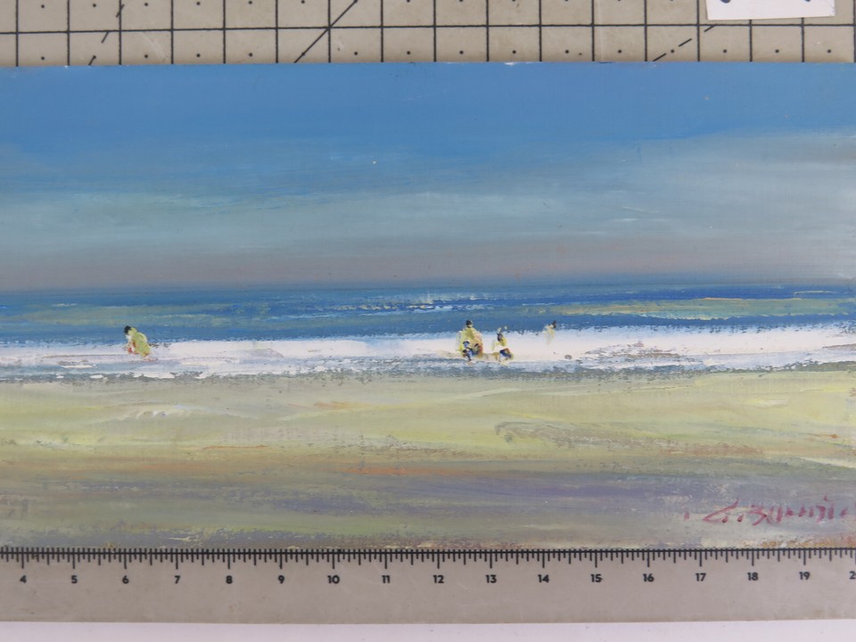 Landscape Painting in Oil by Spanish Painter Beach Sea Ocean Table X4