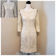 Sue Wong Nocturne Dress Ivory Lace Cocktail Bridal sz 4 with 3/4 Sleeves