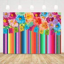 7x5ft Mexican Fiesta Backdrop Photobooth Flowers Fiesta Background Drop Cinco...