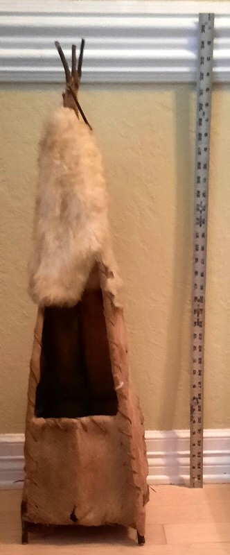 Vintage Handmade Corn Husk & Rabbit skin Fur Indian Cultures Doll Teepee.