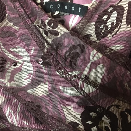 Coast Dress Purple Silk Floral Netting Overlay Sequins Side Zipper V Neck Event - Picture 8 of 18