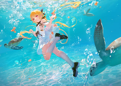 Anime synthesizer v underwater girls white dress upskirt Playmat Gaming Mat Desk