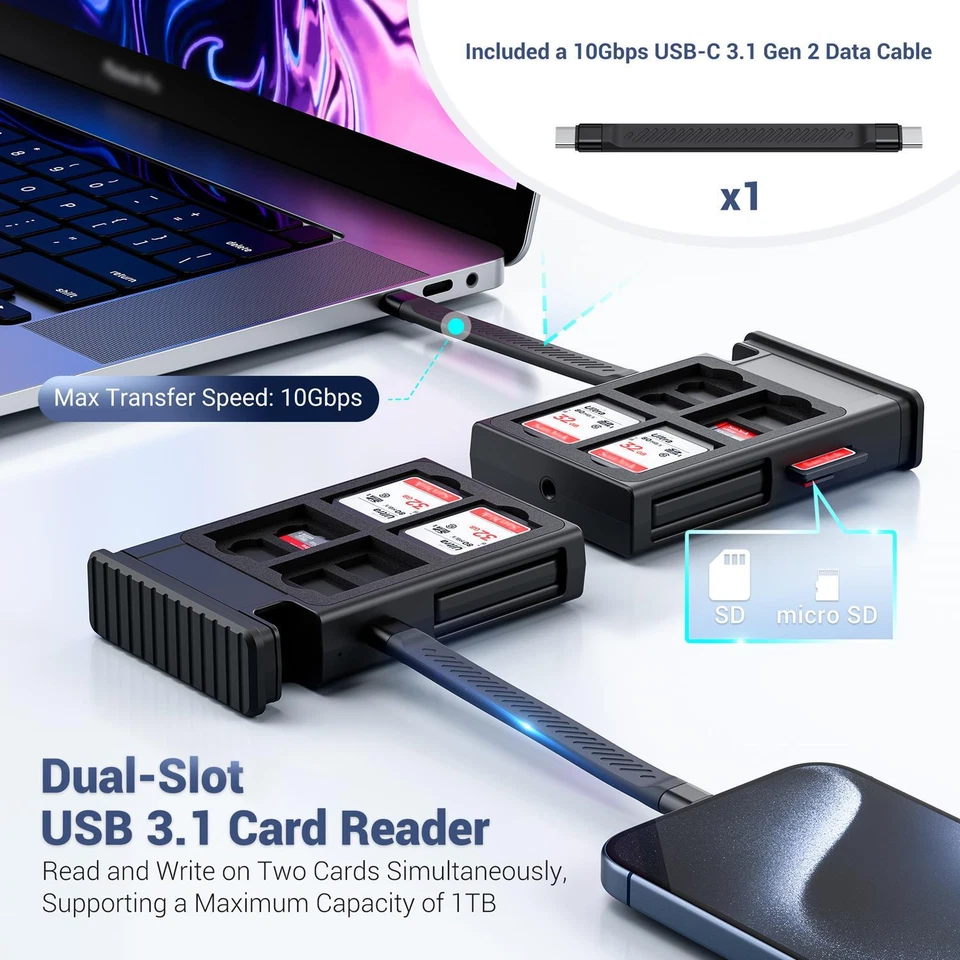 24-Slot Memory Card Reader Holder SD SDHC Micro SD TF Card Reader USB 3.1 Type-C - Image 3 of 4