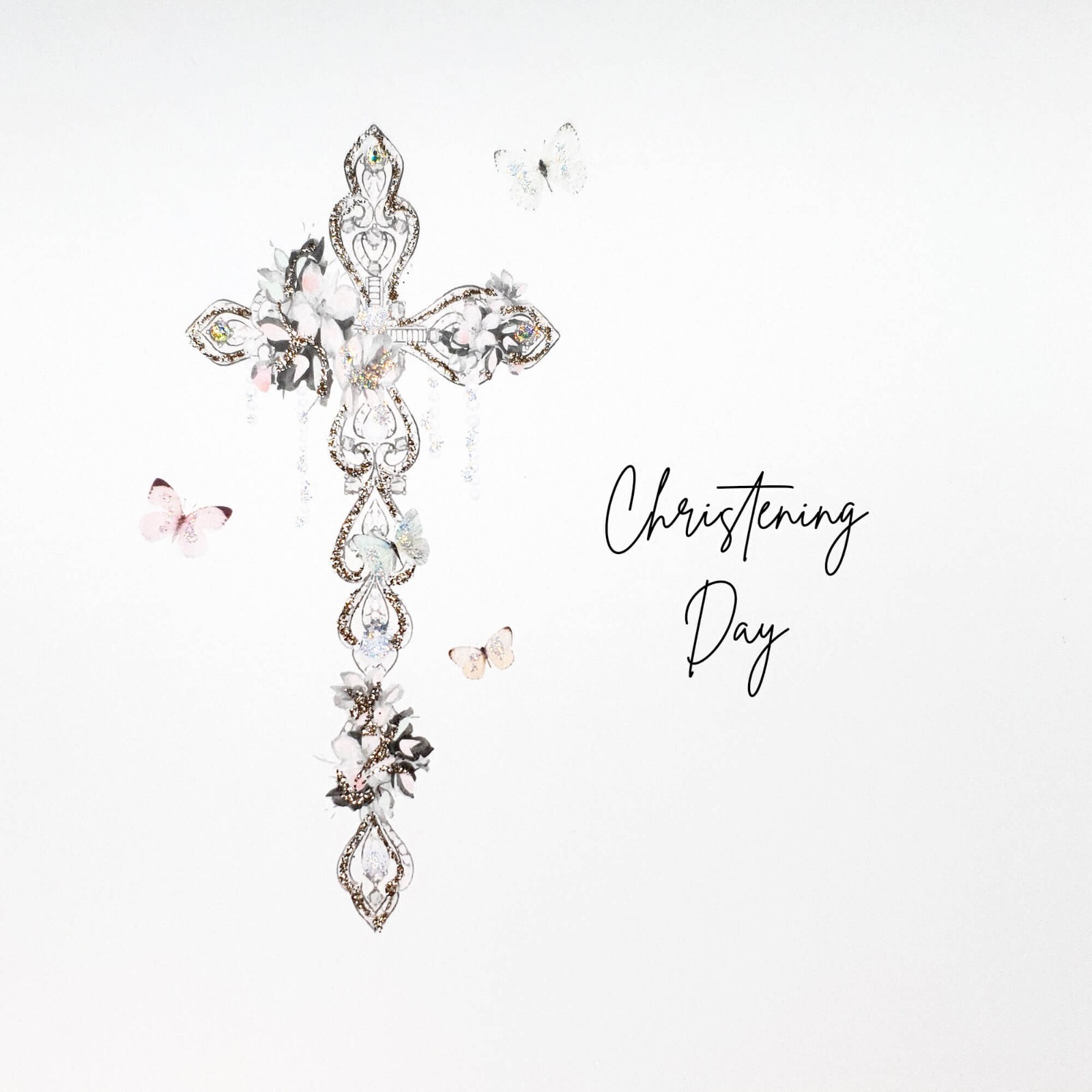 Luxury Christening Card Religious Cross Sparkle - High Quality Five Dollar Shake