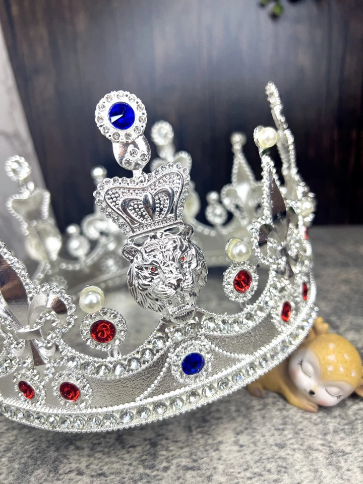 狮子王银冠,男性皇家皇冠,选美银冠,万圣节皇冠 — 第 2/4 张图片