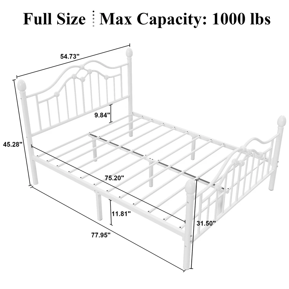 Twin Full Queen Metal Platform Bed Frame with Classical Headboard and Footboard - Image 3 of 4