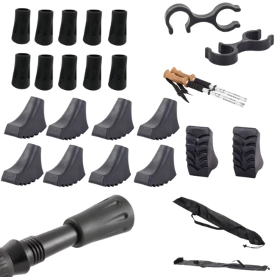 MARKENLOS Nordic Walking Gummipuffer Pads Asphaltpads Ersatzfüße Clips Tasche Zubehör