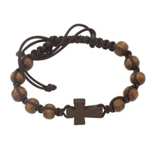 Beautiful Dark Brown Wood Cross Bracelet Corded