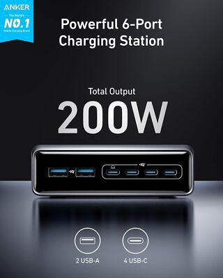 新品未開封Anker Prime Charger 200W 6ports GeN Anker Prime Charger 200W 6-Port GaN Charging Station Fast Charging
