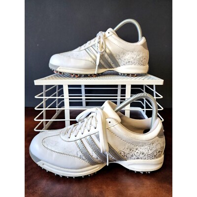 Adidas Womens Leather Golf Shoes Size 6 Driver Okapi Lace Up 737965 White/Silver