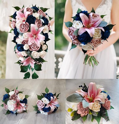 navy blue bridesmaid dresses with pink flowers Amazon.com: Emivery Bridesmaid Bouquet for Wedding, Dusty Rose and Navy  Blue Flowers Wedding Bouquet Bridesmaid Tossing Bouquet for Wedding  Ceremony Anniversary Bridal Shower Party Decoration, Pink&blue : Grocery &  Gourmet Food