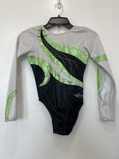 Dreamlight rhinestone competition gymnastics leotard White/Black/Green MeshBLING
