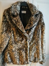 Leopard Print Faux Fur Coat Size 10,lined, Pockets, Waist Length.v.warm Winter