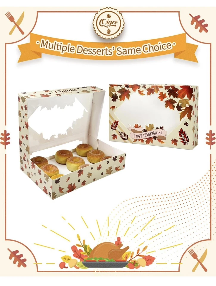 24 Baked Goods Box W/Window Pop Up Assembly 12"x 8"x 2.5" Thanksgiving Holidays - Image 2 of 4