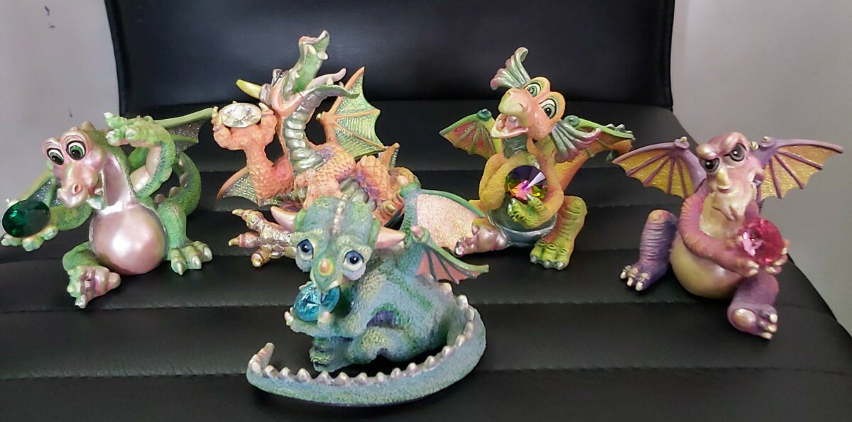 VINTAGE.RARE.5×FRANKLIN MINT MOOD DRAGONS.lIMITED EDITION