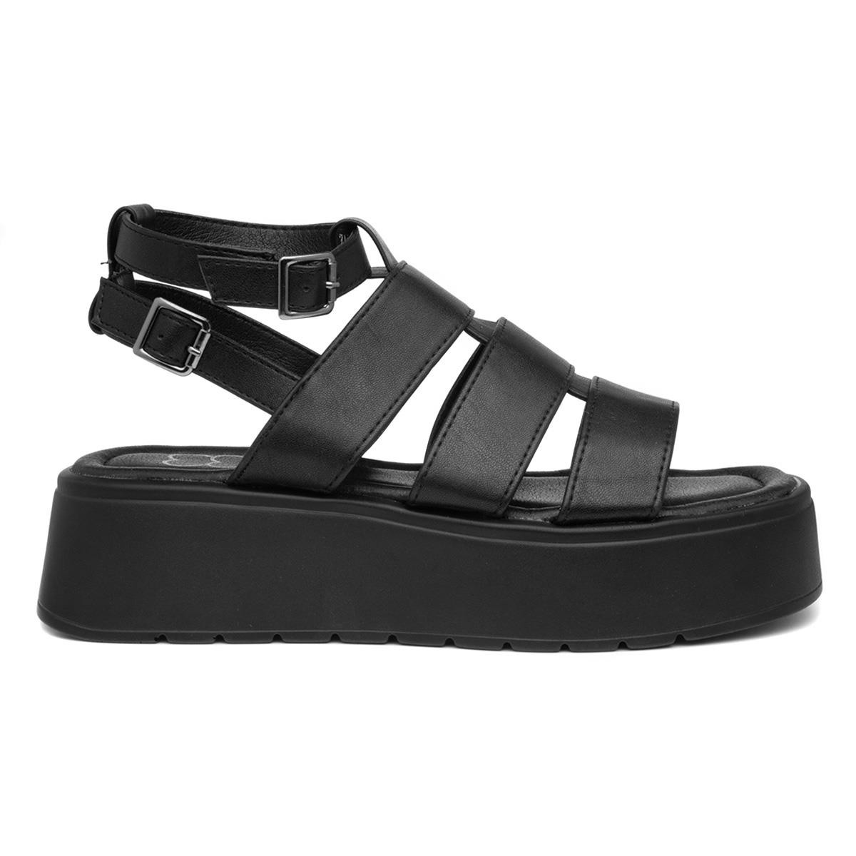Heart Womens Sandals Black Adults Ladies Gladiator Strappy Chunky Wedge SIZE - Main Image
