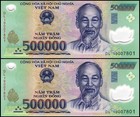 2 X 500,000 Vietnamese Dong Banknotes, 1,000,000 VND Vietnam (500000 X 2)