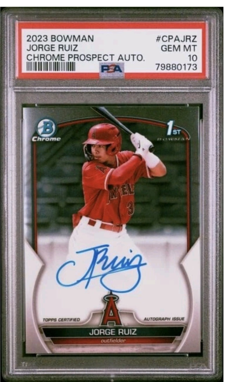 JORGE RUIZ 2023 BOWMAN CHROME 1ST BOWMAN AUTO #CPAJRZ Los Angeles Angels PSA 10