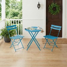 Space-Saving 3-Piece collapsible Patio Bistro Set Metal Table & 2 Folding Chairs