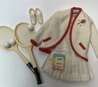 Vintage Mattel Barbie Tennis Anyone White Dress Sweater Rackets Ball Book Shoes