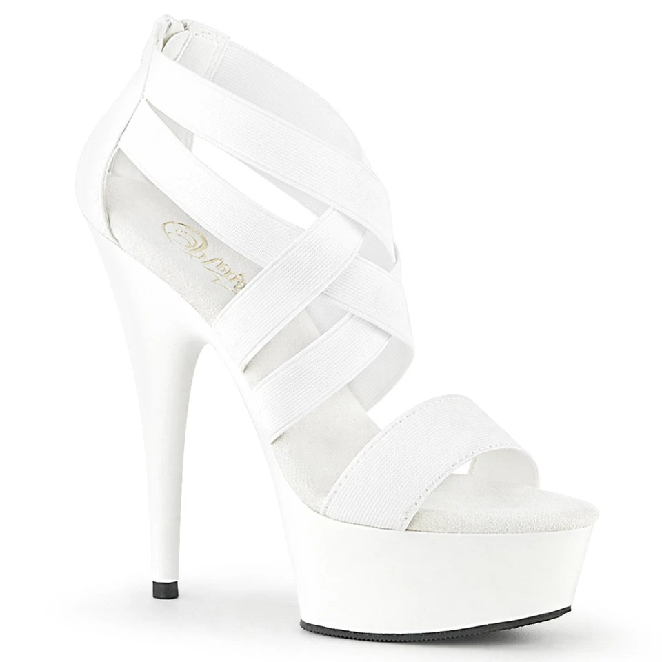 Sale DELIGHT-669 Pleaser High-Heels Sandaletten weiß Lederoptik Elastikbänder 39 - Bild 1 von 1
