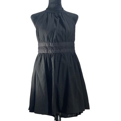 Black Halter Neck Tie Back Gathered Waist Midi Dress Women xl goth vamp dark