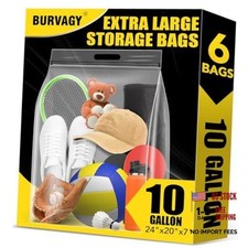 6Pack Extra Large Plastic Storage Bags 10 Gallons 24"x20"x7" 6Pack 10Gallons 
