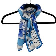 Vera Neumann Vintage Rolled Edge Silk Scarf 44  x13" Blue Floral Vibrant 70's