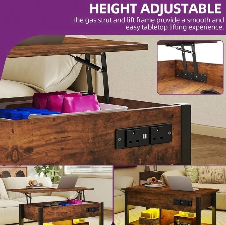 Wooden Coffee Table with Storage Lift Up Top and Shelf for Living Room - Image 4 of 4