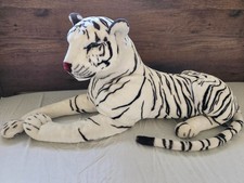 Vintage Melissa  Doug Large Siberian White Tiger Plush Toy Laying Down Position