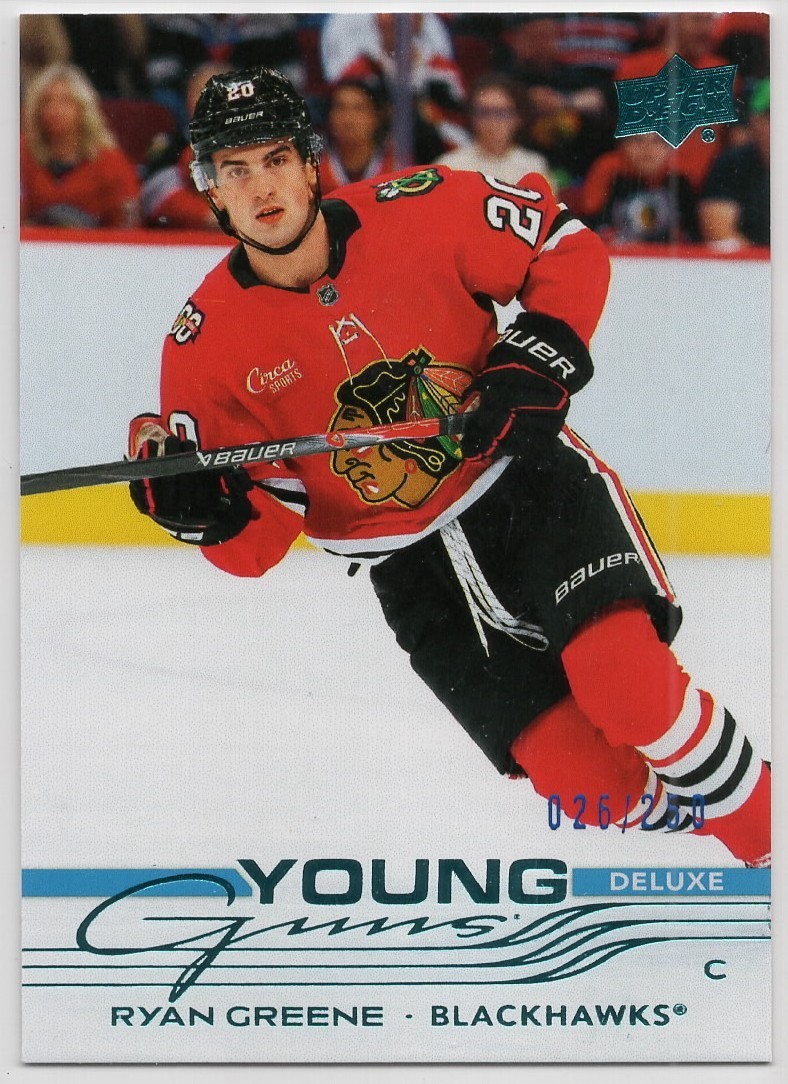2025-26 Upper Deck Ryan Greene #465 Blackhawks Young Guns Deluxe SN# /250