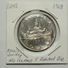 ERROR Variety 1968 Rotated Die One Dollar NO ISLAND Coin CANADA (Nickel)  D243