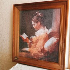 Fragonard Crystal Painting "Reading Girl" 51x43.5cm Precious Stone Art Used