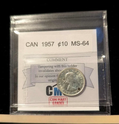 1957  Coin Mart Graded Canadian,  ¢10  Cent, **MS-64**