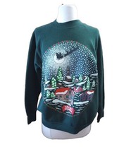 Vintage 90s 'Tis the Season' Christmas Sweatshirt Fruit Of The Loom Green Sz M