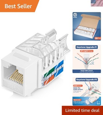 Everest 45° Angled RJ45 Cat6 Keystone Jacks 100-Pack in White - Slim Profile ...