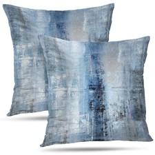 Blue and Grey Abstract Art Artwork Pillow Cover, Gallery Modern Decorative Th...