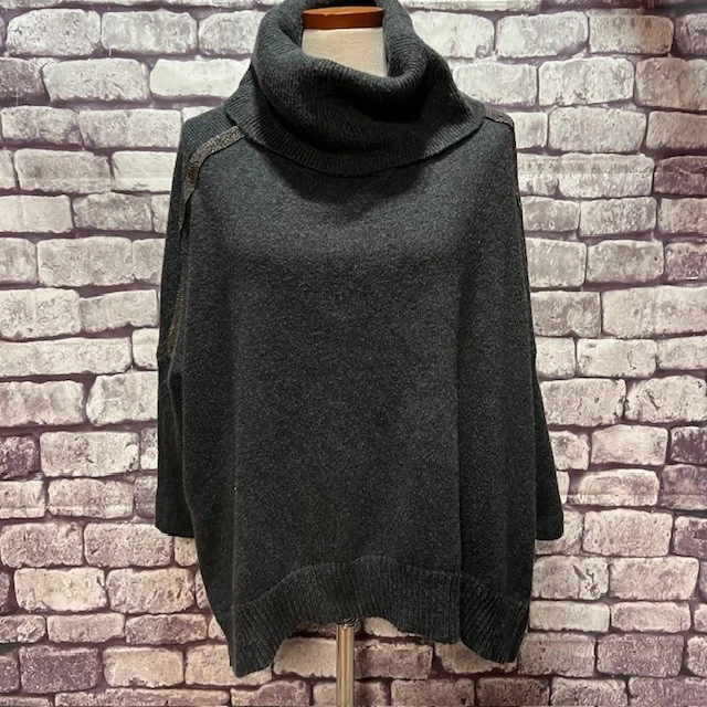 Chico's Gray Poncho Style Pullover Sweater Size SM