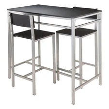 Winsome Hanley 3-Pc Kitchen Table with Counter Stools, Black and Steel