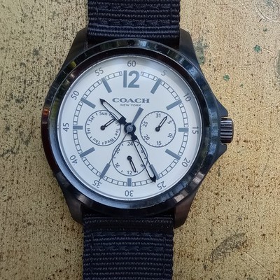 Coach Men s 41mm Watch Black Multi-Function Quartz Cream Face Nylon Band