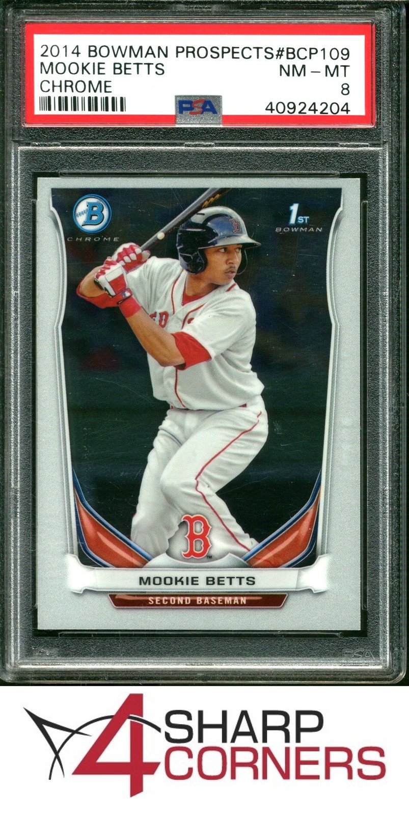 2014 BOWMAN PROSPECTS CHROME #BCP109 MOOKIE BETTS RC RED SOX PSA 8