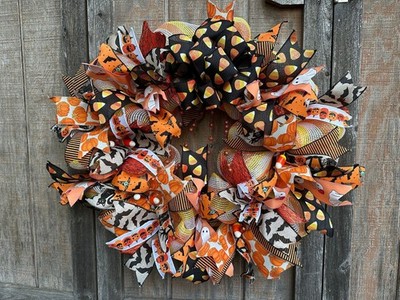Large 29  Candy Corn Halloween Wreath Fall Autumn New Tias Creatives Handcrafted