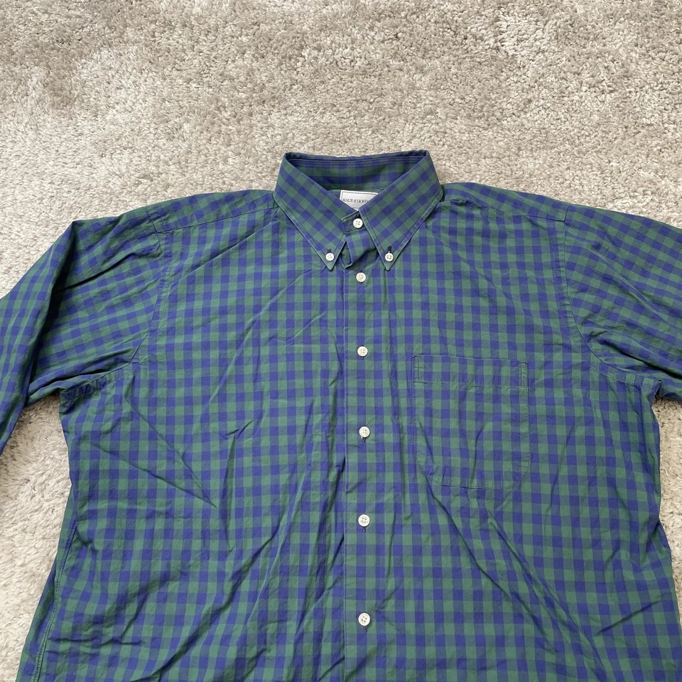 Maus & Hoffman Shirt Mens Large Blue Green Plaid Button Down Egyptian Cotton - Image 3 of 4