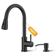 Hiqufet Black Kitchen Faucet with Soap Dispenser Pull Down Sprayer, Rv Kitch...