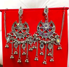 Partywear Silver Oxidized Mirror Earrings Jewellery For Girls Wear Gift