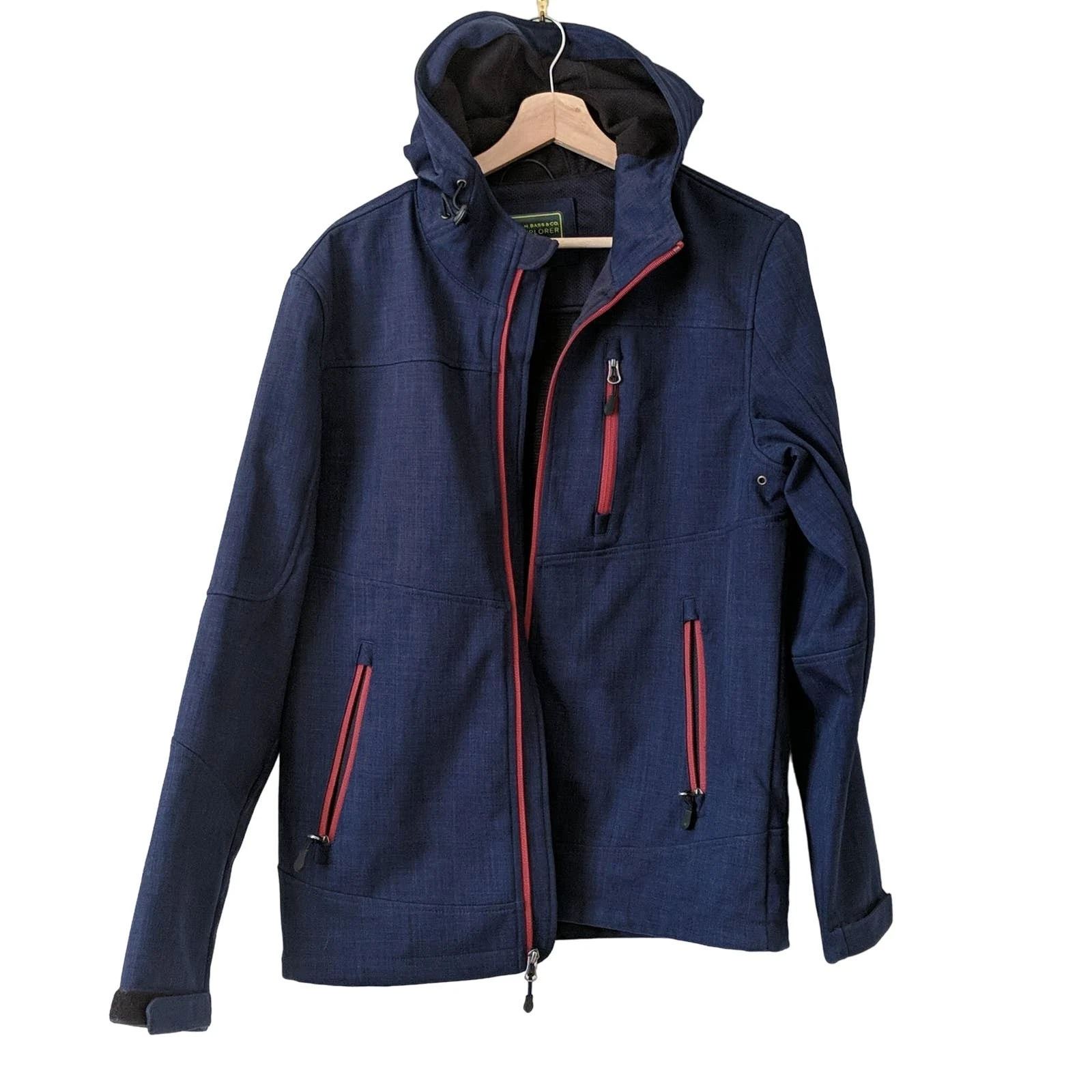 G.H. Bass & Co Mens Heathered Blue Mid Weight Hooded Coat Softshell Jacket Small