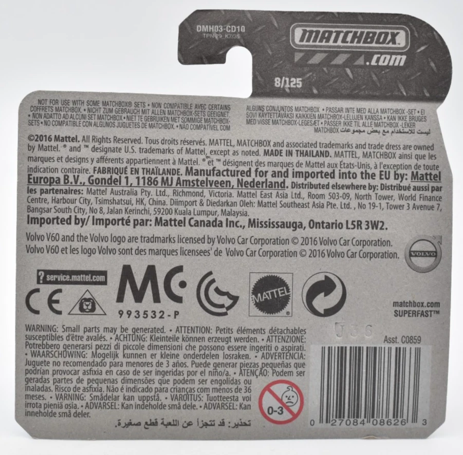 Matchbox Volvo V60 vagón coche de pasajeros 8/125 2016 tarjeta corta superrápida Foto 2 de 2