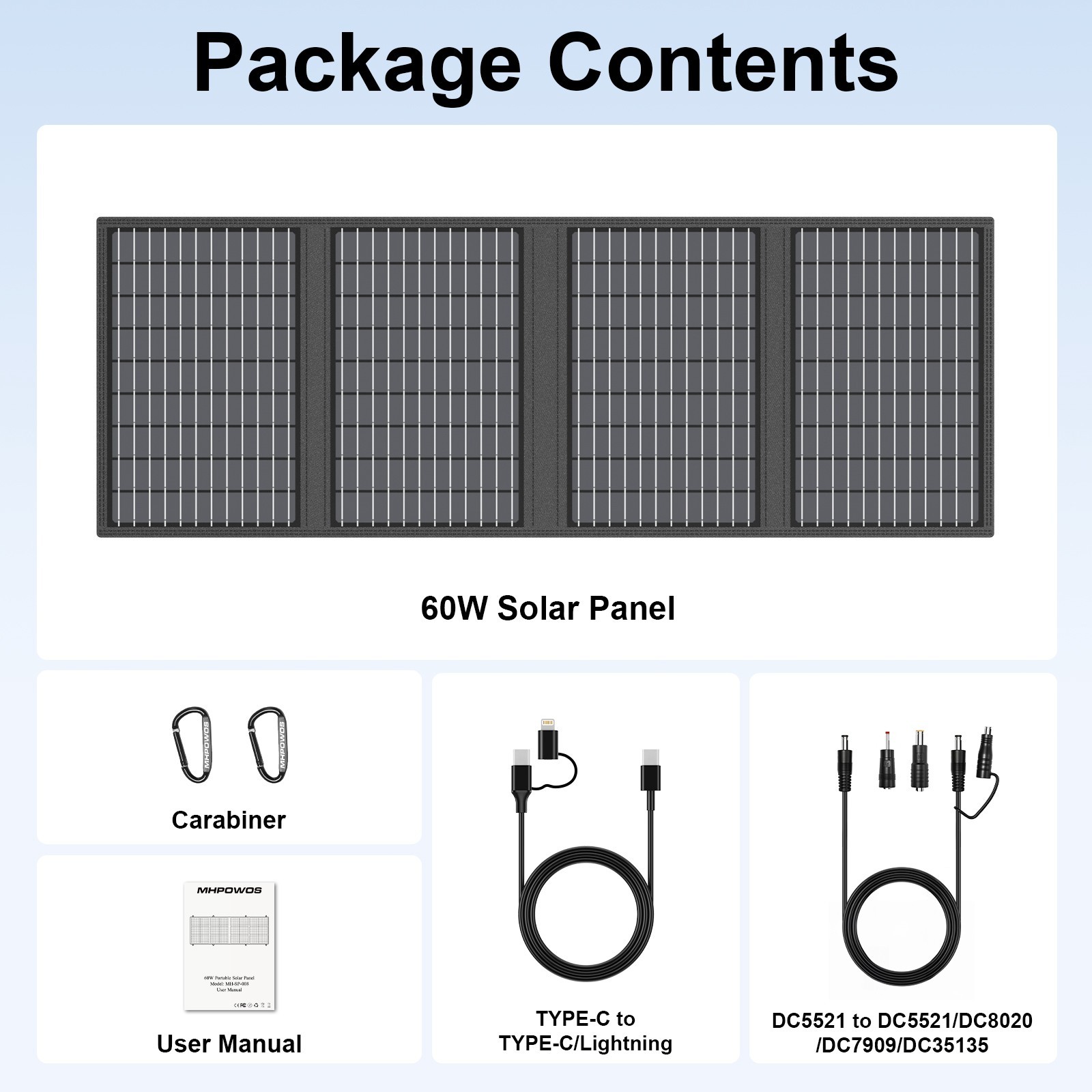 MHPOWOS Foldable 60W USB Solar Panel Charger for iphone ipad Samsung Power Bank