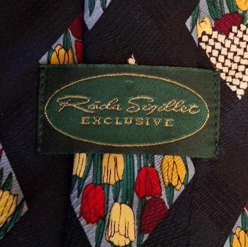 Original Rida Sigllet Exclusive tie - dark blue floral tulips in rhombus — 第 4/4 张图片